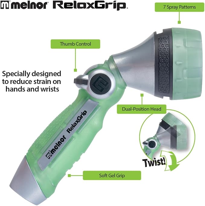 Melnor 65095-AMZ RelaxGrip Nozzle with QuickConnect Product Adapter Amazon Bundle, Metal 7-Pattern Twist