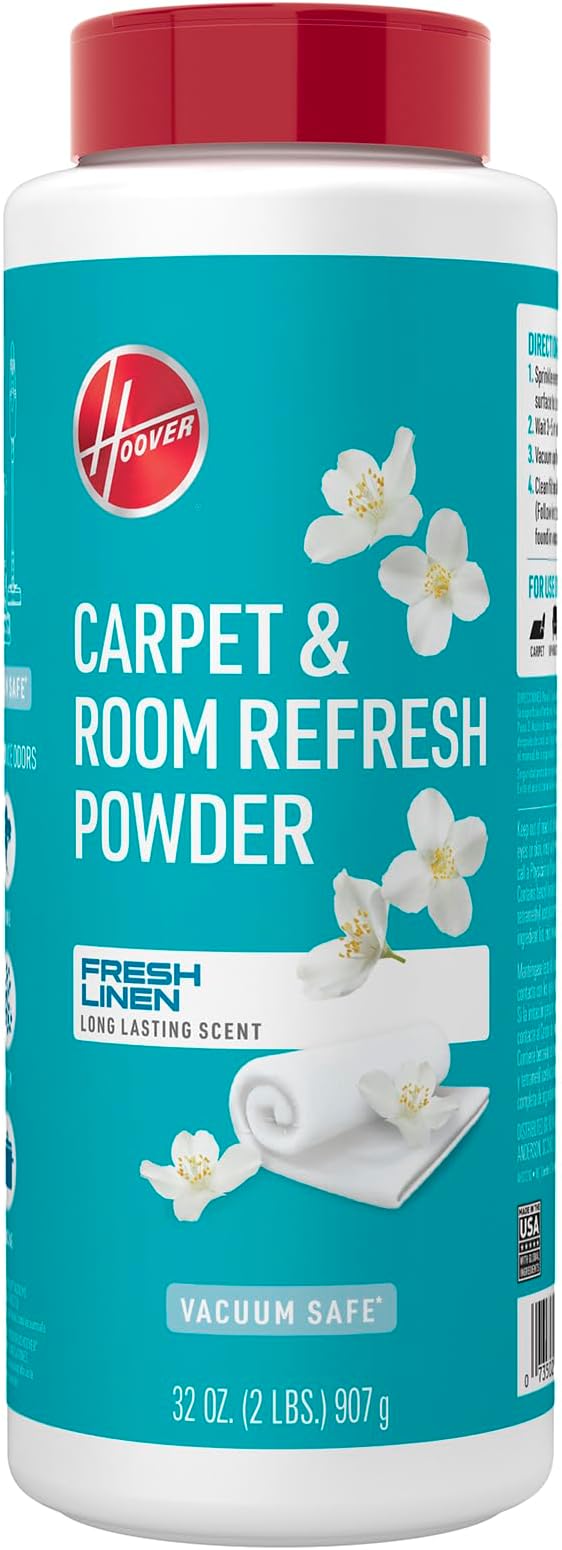 Hoover Carpet and Room Refresher, 32 oz, Carpet Powder, Odor Remover | Fresh Linen Scent, Vacuum Cleaner Safe, Rugs, Couches and More, For Use on Carpets, For Home Use