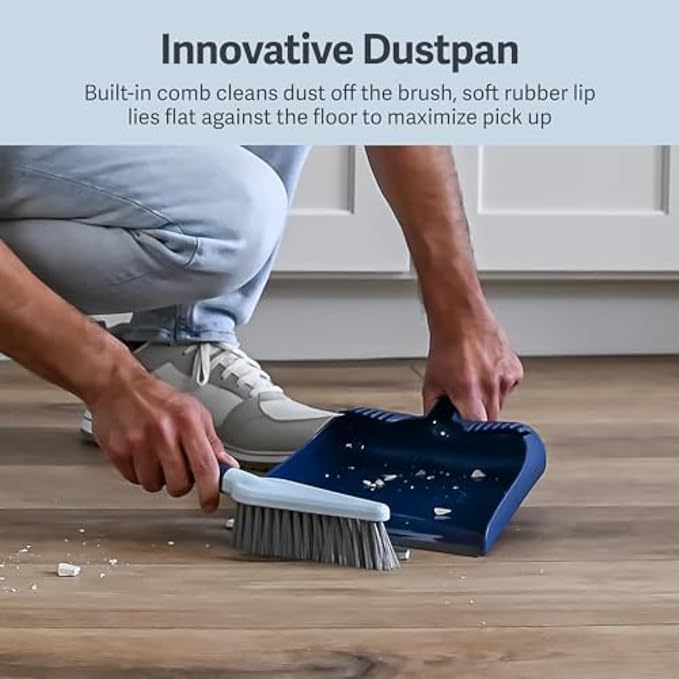 Casabella Wayclean Handheld Angled, Medium, Grey Dustpan and Brush Set, Green and Taupe