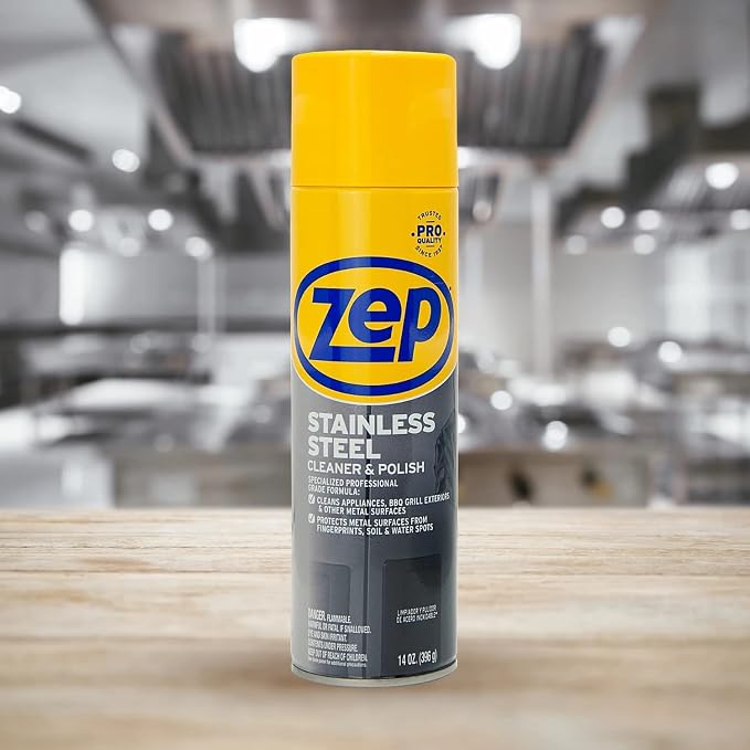 Zep Stainless Steel Cleaner and Polish 14 Ounces - ZUSSTL14 - Protects Metal Surfaces from Fingerprints, Soil and Waterspots & Streak-Free Glass Cleaner 32 oz ZU112032, Blue