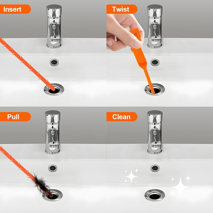 Forlivese 25 Inch Drain Snake,Drain Clog Remover,Sink Snake for Sewer Kitchen Sink Bathroom Tub Toilet Clogged Drains Relief Cleaning Tool 8 Pack