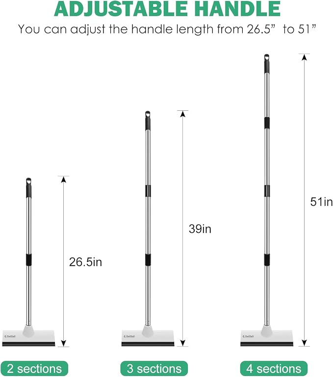 SetSail Floor Scrub Brush, 51-Inch Adjustable Long Handle Brush,Black White | 2 in 1 Scrape Brush Stiff Bristle Floor Scrubber for Cleaning Shower Bathroom Garage Kitchen Wall Deck Tub Tile