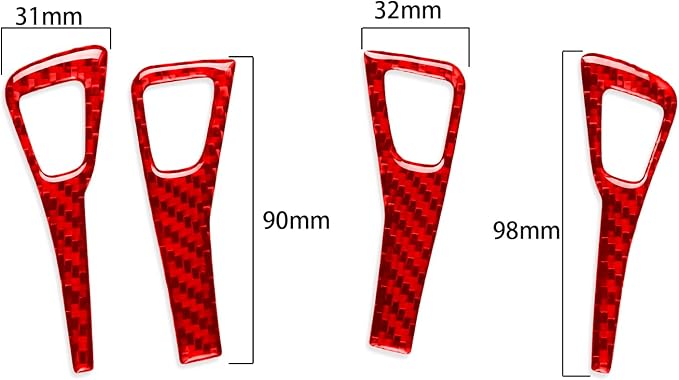 Red Real Carbon Fiber Trim for Tesla Accessories | for Model 3 2017-2022 / Model Y 2020-2024 Door Glass Lifting Window Power Switch Button Sticker Interior Thick Overlay Decal