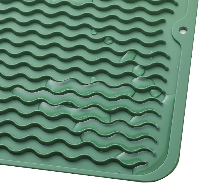 MicoYang Silicone Dish Drying Mat for Multiple Usage,Easy clean,Eco-friendly,Heat-resistant Silicone Mat for Kitchen Counter or Sink,Refrigerator or Drawer liner Green M 12 inches x 12 inches