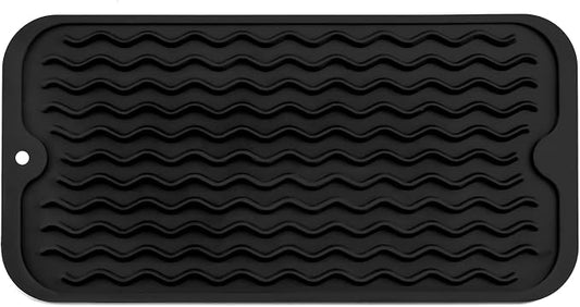MicoYang Silicone Dish Drying Mat for Multiple Usage,Easy clean,Eco-friendly,Heat-resistant Silicone Mat for Kitchen Counter or Sink,Refrigerator or Drawer Liner Black S 12 inches x 6 inches