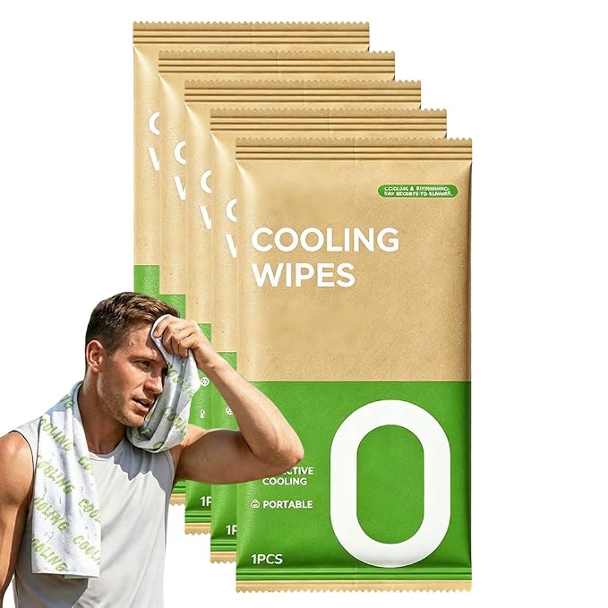Disposable Cooling Wipes Instant Ice Towel (Green, 5PCS) | Extra Large Size, Individually Wrapped, Moisture Activated, Hiking & Camping, Gym & Sports