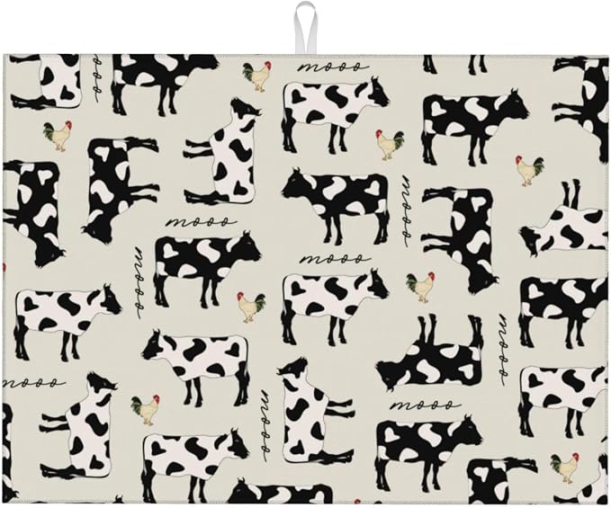 Cute Farm Cows Dish Drying Mat For Kitchen Counter, Super Absorbent Microfiber Dish Drying Pad, Kitchen Gadgets For Easy Clean Multi-Use Large 18"x24"
