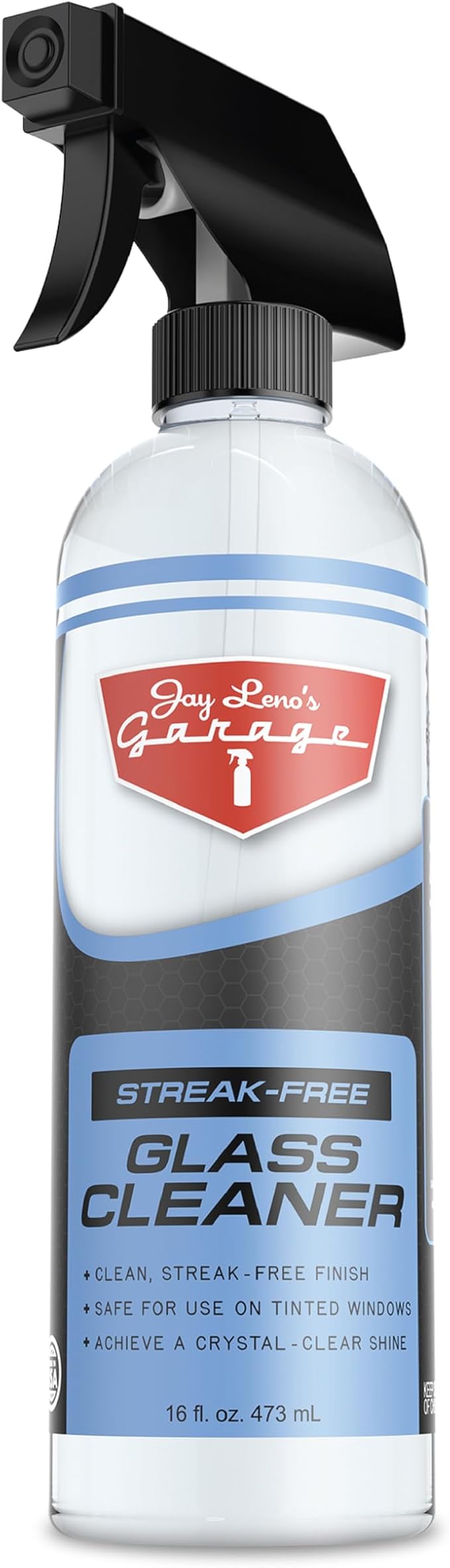 Jay Leno's Garage Glass Cleaner Spray – Streak-Free Auto Glass Cleaner for Cars, Automotive Window Cleaner for Car Windows, Windshields & Mirrors, Tint-Friendly Interior & Exterior Glass – 16 oz