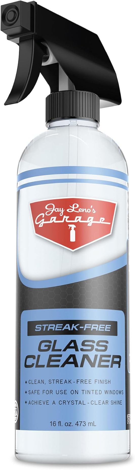 Jay Leno's Garage Glass Cleaner Spray – Streak-Free Auto Glass Cleaner for Cars, Automotive Window Cleaner for Car Windows, Windshields & Mirrors, Tint-Friendly Interior & Exterior Glass – 16 oz