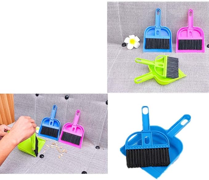 Mini Broom and Dustpan Set Hand Broom & Dust Pan Brush Set | Portable plastic cleaning set for desks, keyboards, tables and small pet cages. Lightweight, space-saving and easy to store.