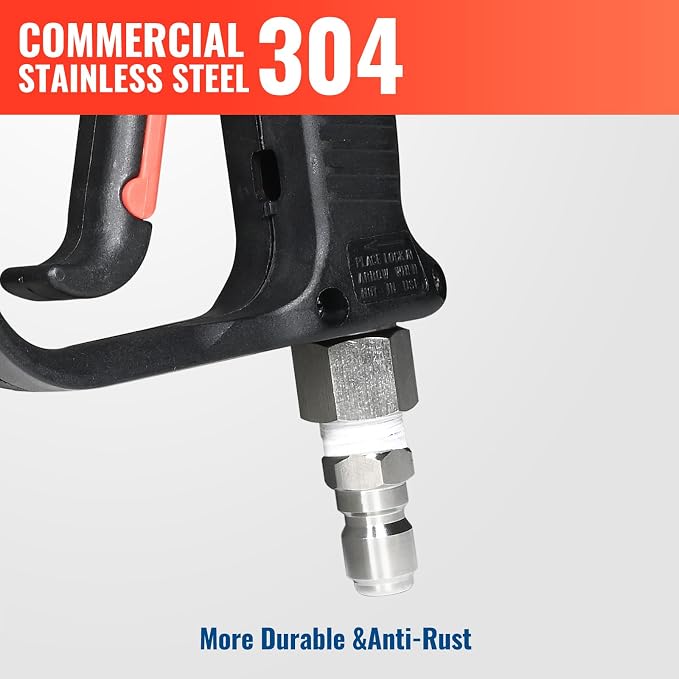 YAMATIC Pressure Washer Gun Stainless Steel Quick Connect | 5000PSI | 3/8" & M22-14 Fitting, Power Washer Stubby Trigger Handle with 1/4" Quick Connect for Foam Cannon Car Wash