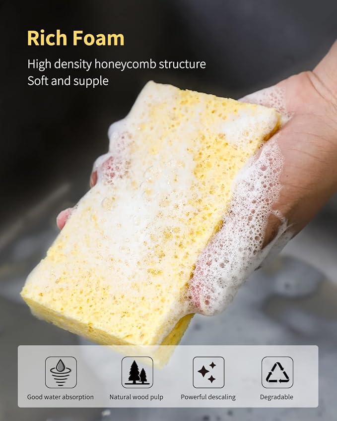Kitchen Sponges,Heavy Duty Scrub Kitchen Sponge,Clean Tough Messes Without Scratching Sponges Kitchen,Pop Up Eco Sponges DIY White (6 Pack)