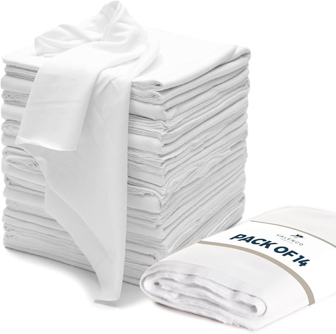 VALENGO New Lint Free Rags – 100% Cotton Cloth, Soft T-Shirt Rags, Lint Free Cloth for Staining Wood, Cast Iron, Dusting, Polishing, Painting and Cleaning – Reusable & Absorbent – 17”x17” (Pack of 14)