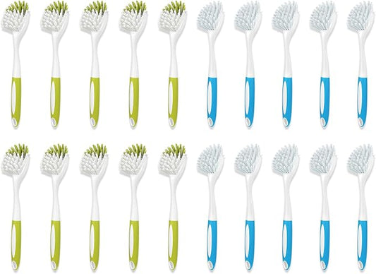 Dish Brush with Handle, Firm & Stiff Bristles Dish Scrubber for Pots, Pans & Sink Cleaning, 20 Bulk Pack
