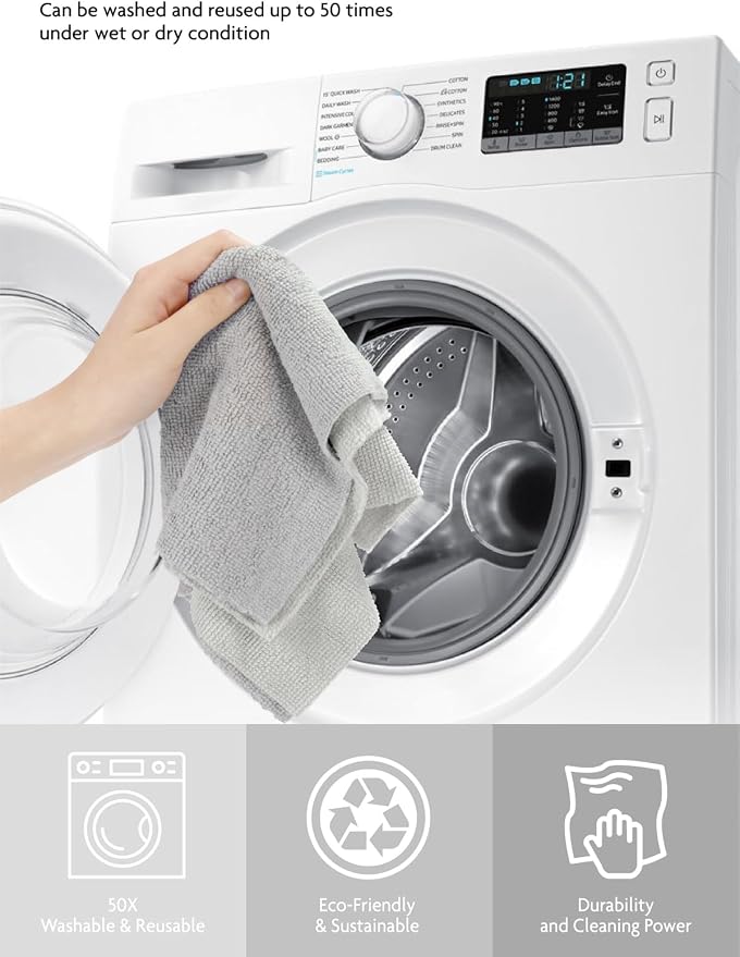 Fantasticlean Microfiber Cleaning Cloth Roll- 75 Sheets, 12"x12" (CoolGrey) | Super Absorbent, Lint-free, Tear-away Microfiber Towel Roll, for All-Purpose Cleaning, Reusable Alternative to Paper Towels