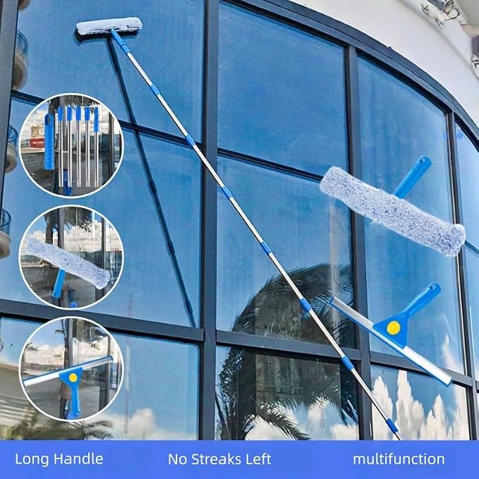Window Cleaning Kit with Collapsible Bucket,Window Washing Kit with 6.56Ft Extension Pole,Scrubber,Professional Window Washing Kit Cleaner Tool for Home Outdoor Office Commercial Use