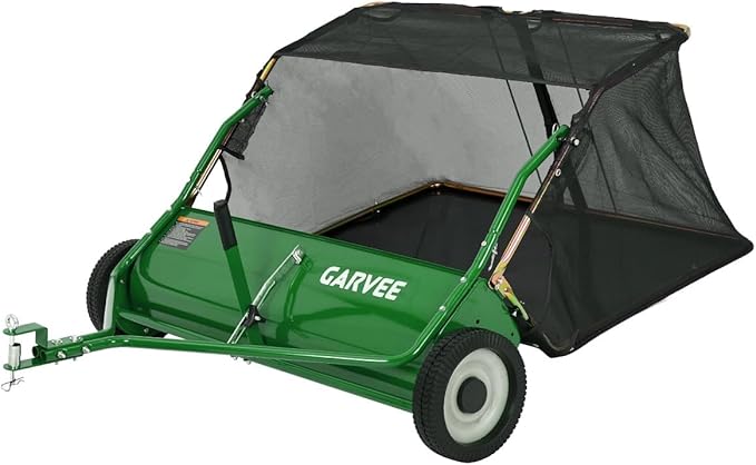 Garvee Tow Behind Lawn Sweeper 48 Inch, Heavy Duty Leaf & Grass Collector | Yard Sweeper Pull Behind,16 cu.ft. Leaf Collector,Tool-Free Adjustable Brush Height,Dumping Rope for Yard,Driveway,Sidewalk
