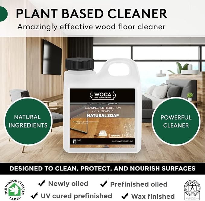WOCA Denmark Natural Soap Bundle - 2x(1L) -Concentrated Cleaner for Oil-Treated Hardwood Floors, Furniture, Millwork, Cutting Boards, and Countertops.