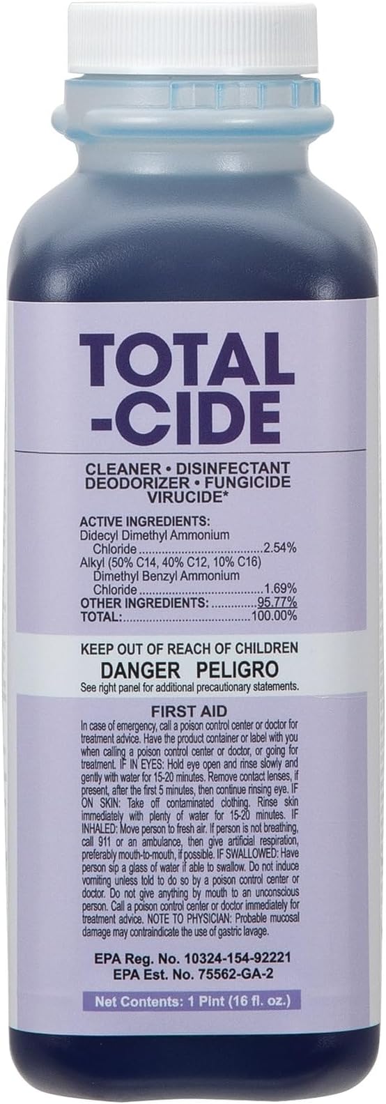 ForPro Total-Cide Disinfectant Solution, 2X Concentrated Formula, Hospital Grade Sanitizer & All Purpose Cleaner, 16 Fl Oz