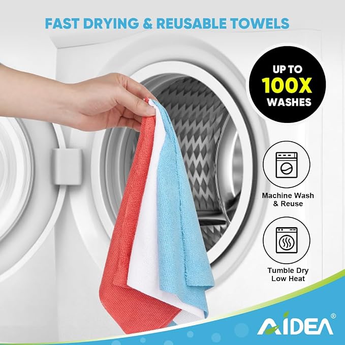 AIDEA Microfiber Cleaning Cloth Roll, Blue Shop Towels 55 Sheets 11×9" | Reusable Paper Towels, Microfiber Towels for Cars, Microfiber Rags for Automotive,Workshop, House, Kitchen, Cleaning Supplies