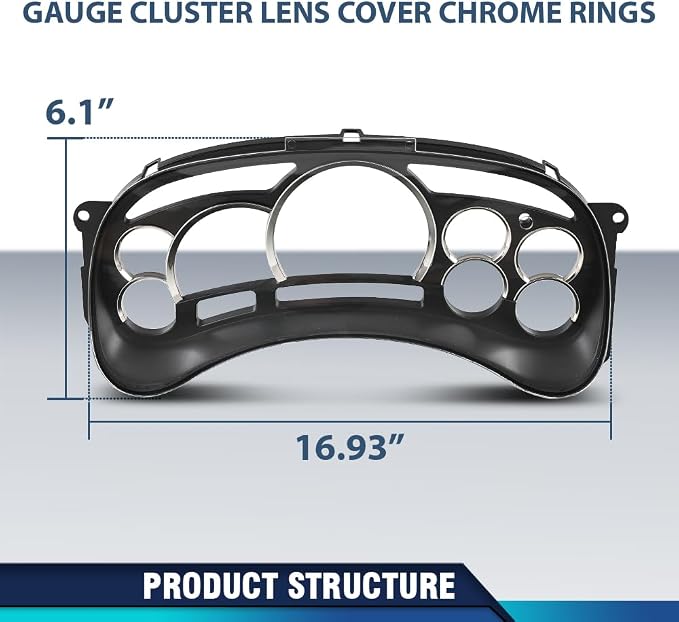 PIT66 Instrument Gauge Cluster Lens Cover Chrome Rings Compatible with Chevy Silverado Avalanche Tahoe GMC Sierra Yukon Suburban 2003-2006 12240394 Dash Bezel Trim