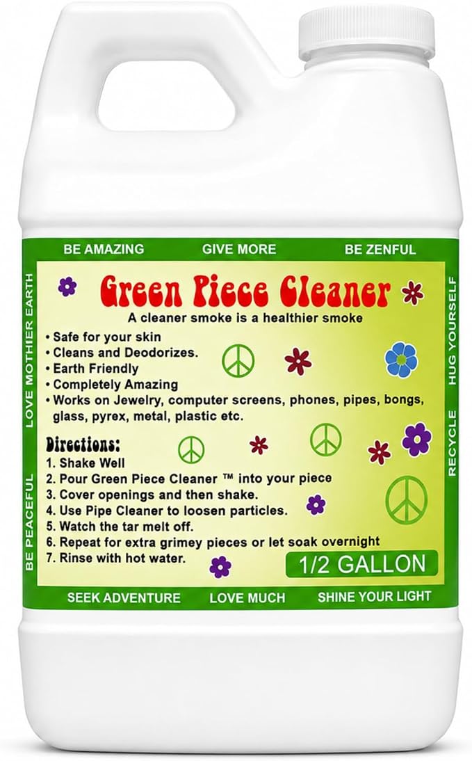 Green Piece® Cleaner – Made in USA - Great on Glass - Cleans tar and resin – 64 Oz (Half Gallon)