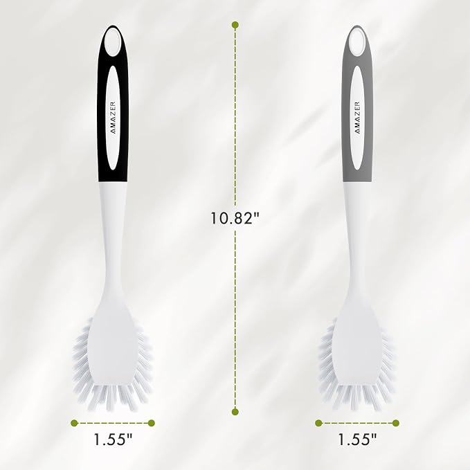 Amazer Dish Brush, 2 Pack Dish Scrubber with Handle, Kitchen Dishes Brushes, Scrub Brush with Stiff Bristles for Cleaning, Sink, Pots, Pans