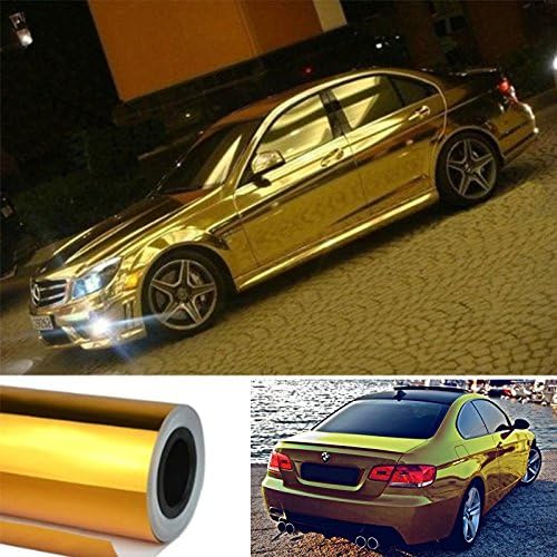 DIYAH Gloss Chrome Mirror Vinyl Car Wrap Sticker with Air Release Bubble Free Anti-Wrinkle 12" X 60" (1 FT X 5FT) (Golden)