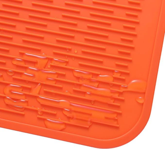 MicoYang Silicone Dish Drying Mat for Multiple Usage,Easy clean,Eco-friendly,Heat-resistant Silicone Mat for Kitchen Counter or Sink,Refrigerator or Drawer Liner Orange 3XL 28 inches x 18 inches