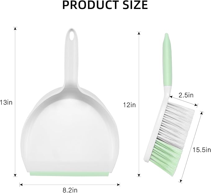 NACENA Dust Pan and Brush Set, Large Hand Broom and Dustpan Set Large Brush and Dustpan Set for Camping Broom and Dustpan Combo for Daily Cleaning Pet Hair Office Home Car, Light & Green