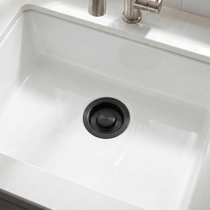 LQS Kitchen Sink Garbage Disposal Flange and Sink Stopper, fit 3-1/2 Inch Standard Sink Drain Hole Color Black