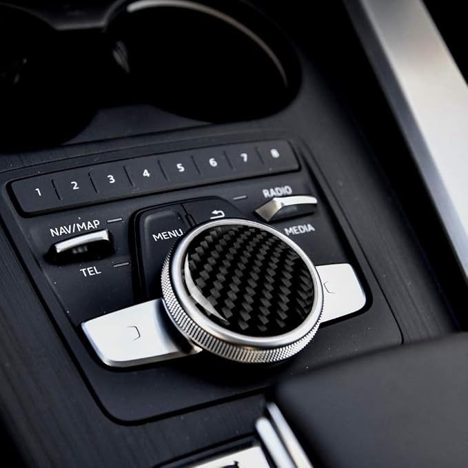 Real Carbon Fiber Trim for Audi Accessories | for B9 A4 S4 A5 S5 2020-2025 / RS5 2021-2025 Center Control Knob Interior Thick Overlay Decal