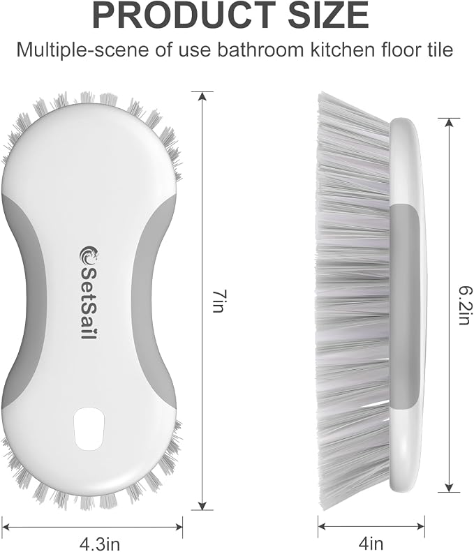 SetSail Multi-Purpose Scrub Brush of 2 Pack, Gray | Stiff Bristles Cleaning Brush with Non-Slip Grip Heavy Duty Scrub Brushes for Cleaning Bathroom Kitchen Tile Bathtub Sink