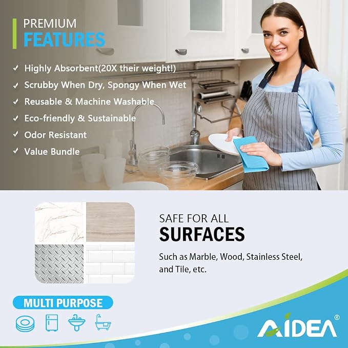 AIDEA Swedish Dishcloths for Kitchen-10PK, Reusable Paper Towels 7" x 6" | Absorbent Sponge Dish Cloth, Dish Rags for Washing Dishes, Swedish Dish Towels for Home, Kitchen, Glasses Wipes