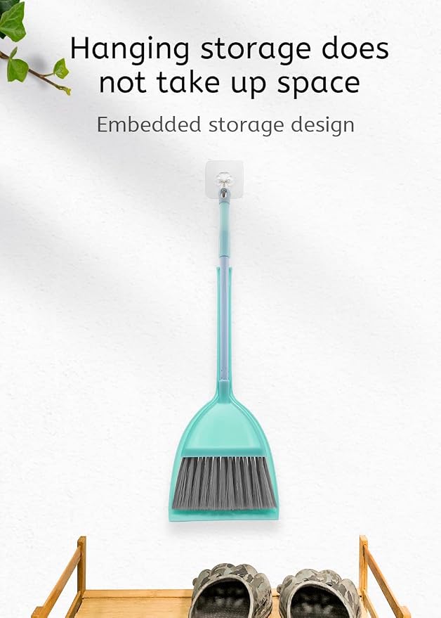 Small Broom and Dustpan Set, Household Mini Broom and Dustpan Set, Mini Broom and Cleaning Set Suitable for Various Small Areas. (Blue)