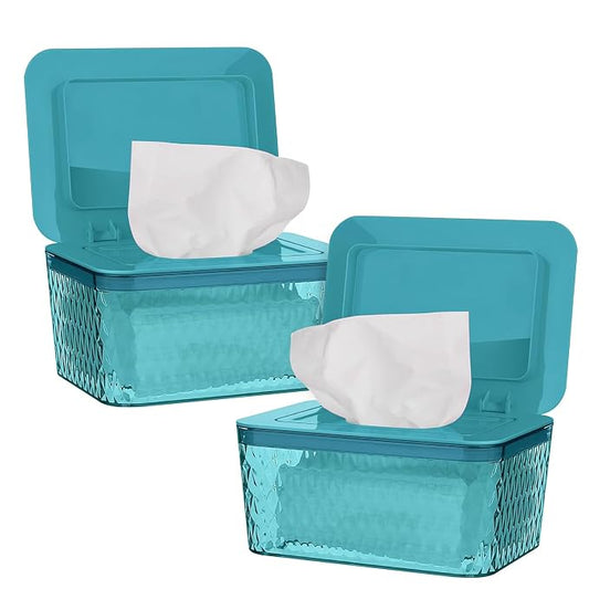Wipes Dispenser, One-Handed Operation Wipe Holder for Baby & Adult, Seal-Designed Wipes Container for Bathroom Keep Diaper Wipes Fresh (2 Pack Green)