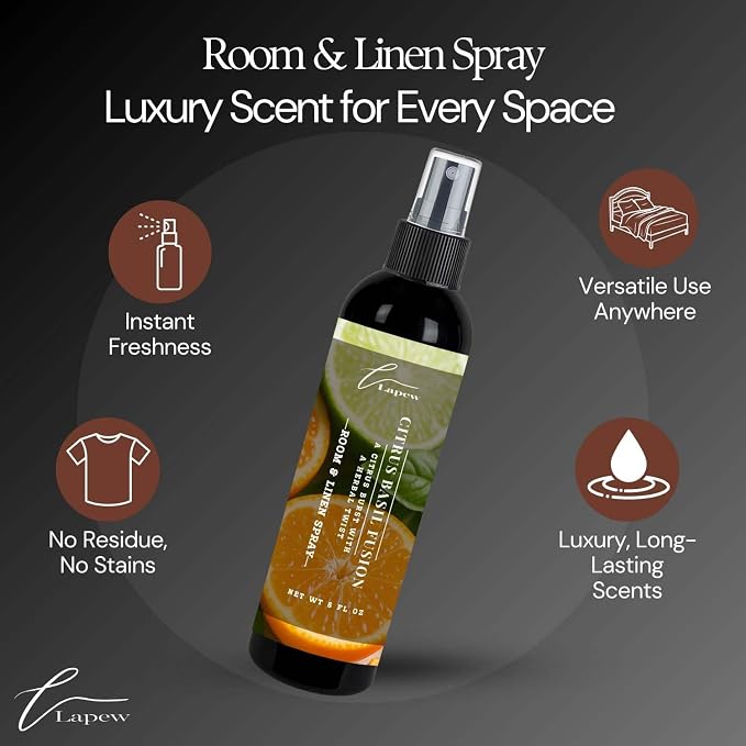 Lapew Room & Linen Spray | Fragrance Mist for Home, Car & Office | Fabric & Air Freshener | Neutralizing Mist | Made in USA | Citrus Basil Fusion