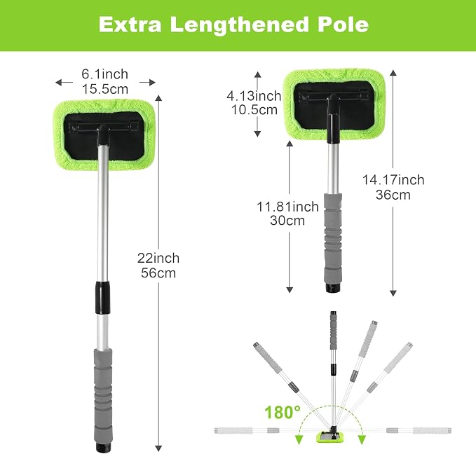 XINDELL Interior Windshield Cleaner Tool – Car Window Cleaning Tool 22inch Extendable Long Handle for Easy Cleaning, 9pcs Reusable Microfiber Pads, Streak-Free Interior & Exterior Auto Glass Cleaner