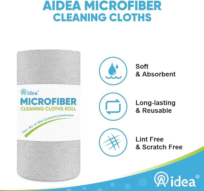 AIDEA Microfiber Cleaning Cloth 330 Sheets 6 Roll, Cleaning Rags 11×9" | Reusable Paper Towels, Shop Towels, Shop Rags, Cleaning Towels for Automotive, Workshops, House, Cleaning Supplies, Grey