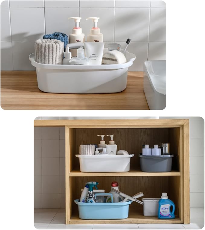 Large Cleaning Supplies Caddy Portable Shower Caddy Basket White 2 Pack | Sturdy Supply Organizer with Handle Plastic Bucket Tool Storage for Bathroom Bedroom Kitchen Garden College Dorm Essentials