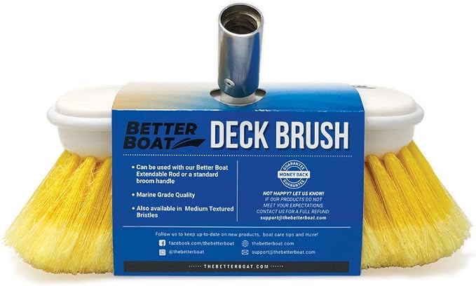 Soft Boat Deck Brush, Heavy-Duty Marine Brush Head, 8" Bristle with Bumper, 3/4" Thread Handle, for RV, Truck, and Auto Cleaning