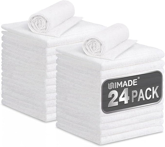 UNIMADE Microfiber Cleaning Cloth, 24 Pack Reusable Microfiber Towels for Cars Lint Free Cleaning Shop Towel Rags for Home Kitchen Automotive Bar Mechanic Restaurant Garage, 11"x 12", White