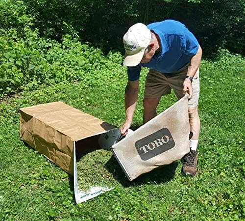 Leaf Chute Funnel and Paper Lawn Bag Holder. Rake in like a giant wide mouth dustpan. USA made. Durable water-safe Leaf2Bag