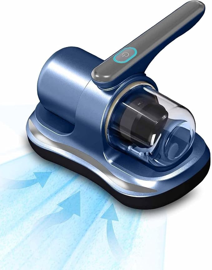 Cordless Mattress Vacuum Cleaner with UV Light Handheld Bed Vacuum with Ultrasonic & Heating Tech, 2 HEPA Filters, Strong Suction for Mattress, Sofa, Carpets, Pet Hair (Blue)