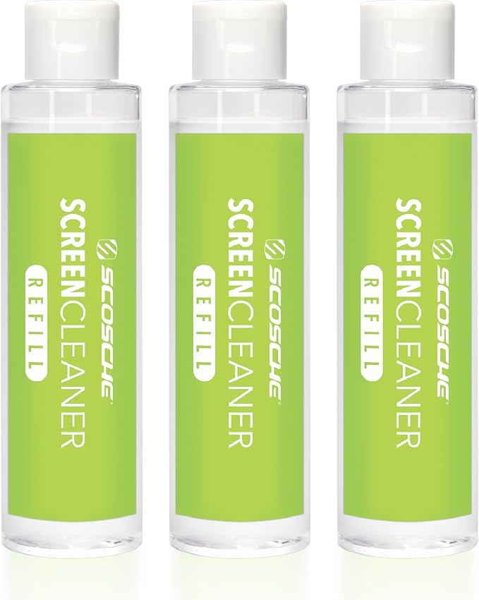 Scosche SCOCLNR Refill Bottles for Streak-Free Electronic Screen Cleaner Spray and Wipe Cleaning Kit for TV, Computer, Phone, iPhone, iPad, Laptop, MacBook, Car Touchscreen, 3 Pack of Refills