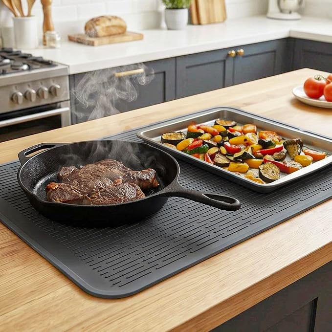 MicoYang Silicone Dish Drying Mat for Multiple Usage,Easy clean,Eco-friendly,Heat-resistant Silicone Mat for Kitchen Counter or Sink,Refrigerator or Drawer Liner Grey 3XL 28 inches x 18 inches