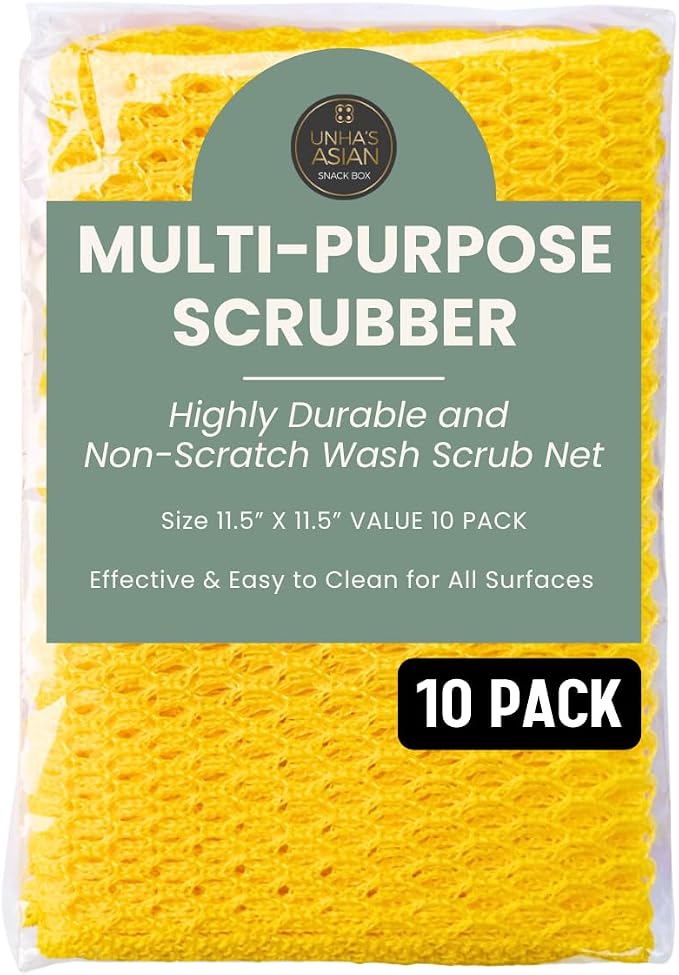 Unha's Mesh Dish Scrubber Cloths, 10 Pack, Product of Korea | quick dry polyester mesh dish scrubbers, reusable dish cloths, non-scratch, pots pans sink cleaning