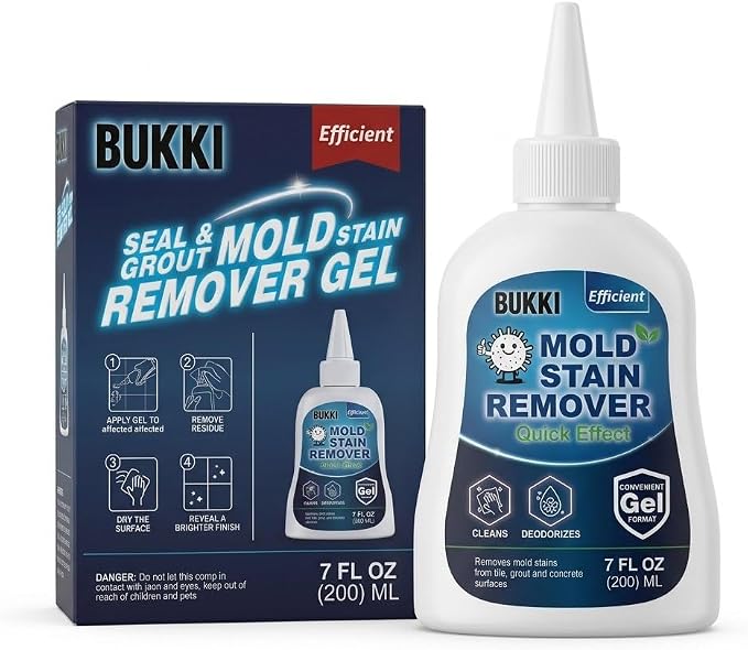 BUKKI Professional Mold Stain Remover Gel (7 FL OZ), Heavy Duty Thick Gel for Shower Grout, Front Load Washer Seals, Caulking, Bathrooms, Sinks and Tile