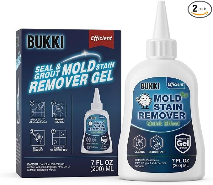 BUKKI Professional Mold Stain Remover Gel (7 FL OZ, Pack of 2), Heavy Duty Thick Gel for Shower Grout, Front Load Washer Seals, Caulking, Bathrooms, Sinks and Tile