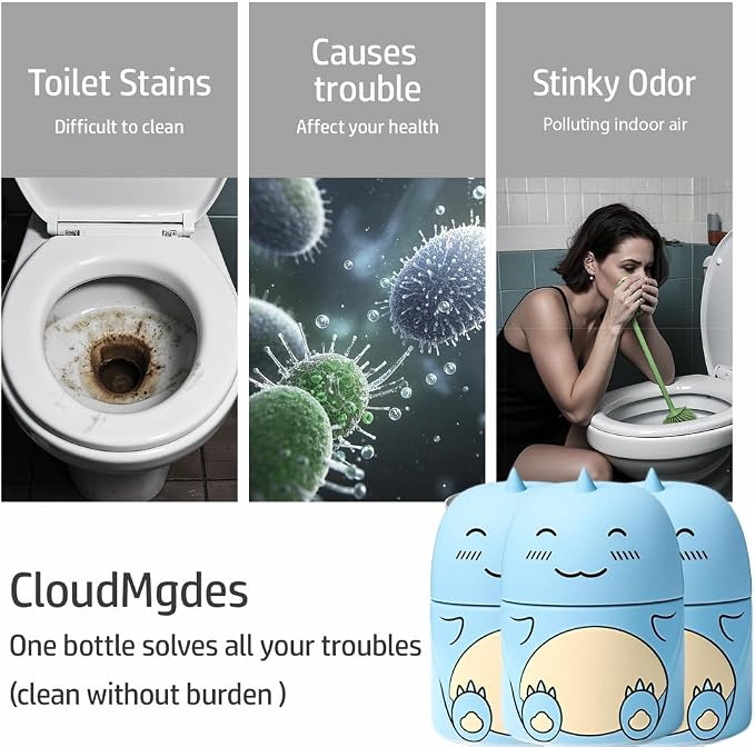 3 PCS Cute Dinosaur-Shaped Toilet Bowl Cleaner Bottle, Automatic Bathroom Toilet Tank Cleaner with Ocean Scent,Septic Toilet Bowl Tablets in Bottles, Automatic Long-Lasting Toilet Cleaner Bottle
